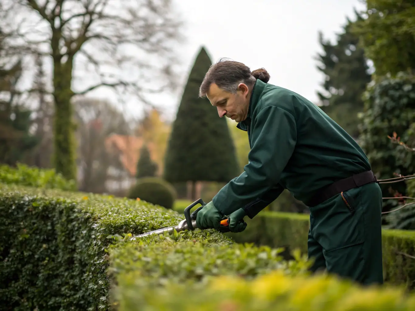 A neatly trimmed hedge with sharp, clean lines, demonstrating expert hedge trimming services.
