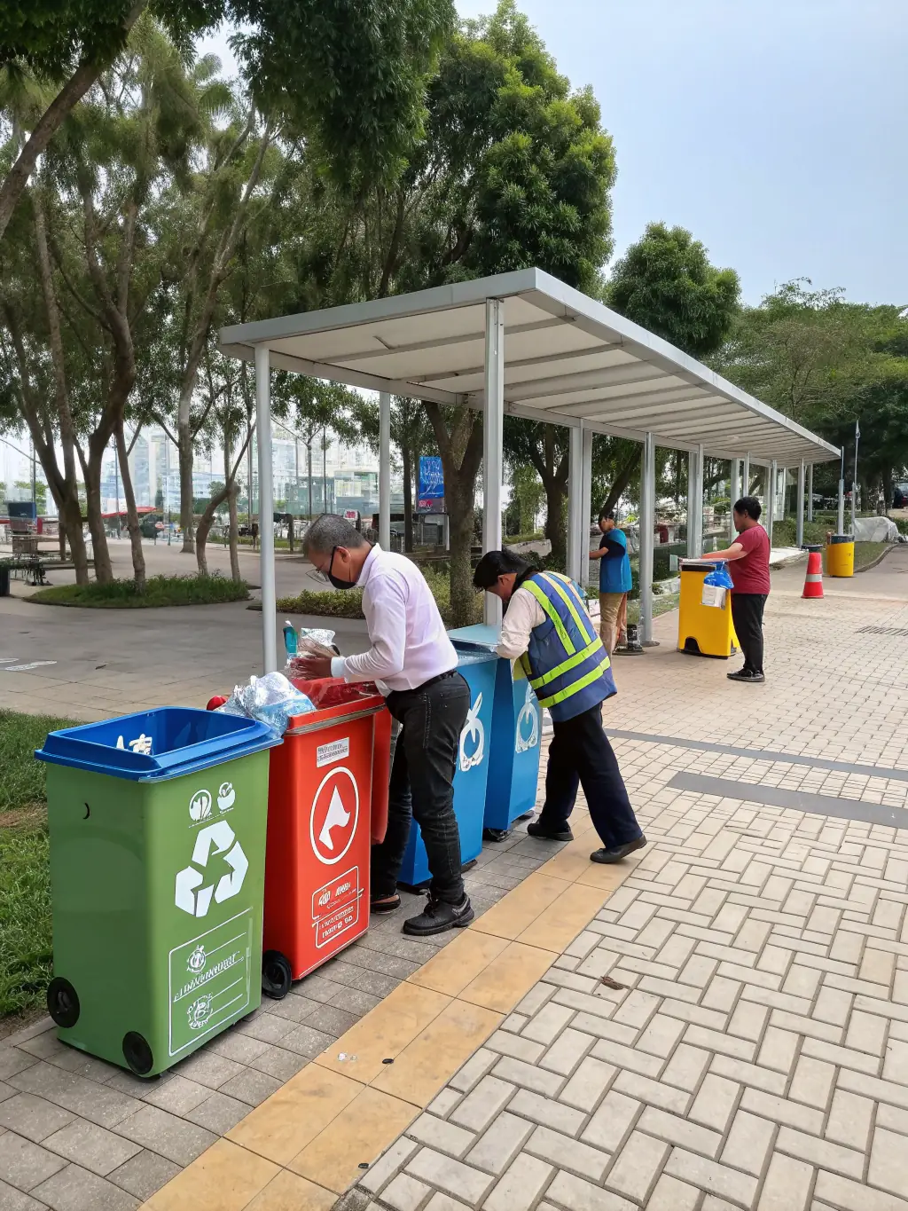 A neatly arranged waste disposal area with clearly labeled bins, illustrating FAKSCH's commitment to responsible waste management.